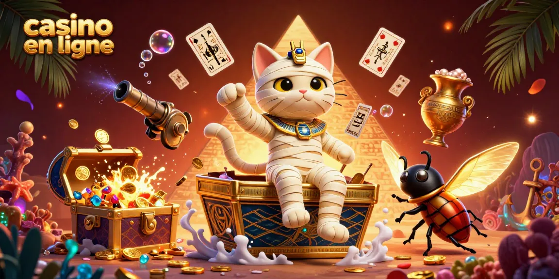Vivez l'excitation du casino en ligne avec un chat momie égyptien dans une scène dynamique remplie de trésors.