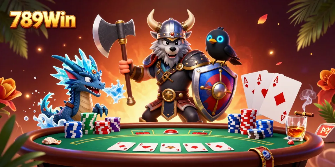 Experience thrilling action with 789Win at a vibrant poker table in this 3D illustration.