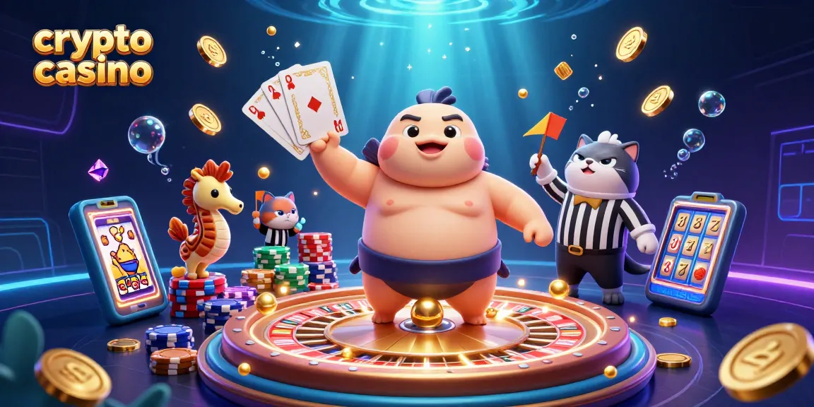Gagnez avec des jeux de crypto casino dans une scène sous-marine dynamique pleine de personnages et d'éléments casino.