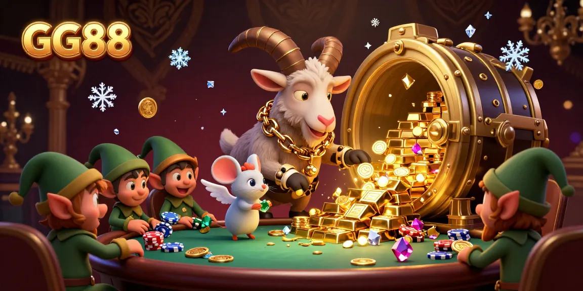 Experience GG88's thrilling casino adventure with a Krampus goat managing chaos while gremlins steal poker chips.
