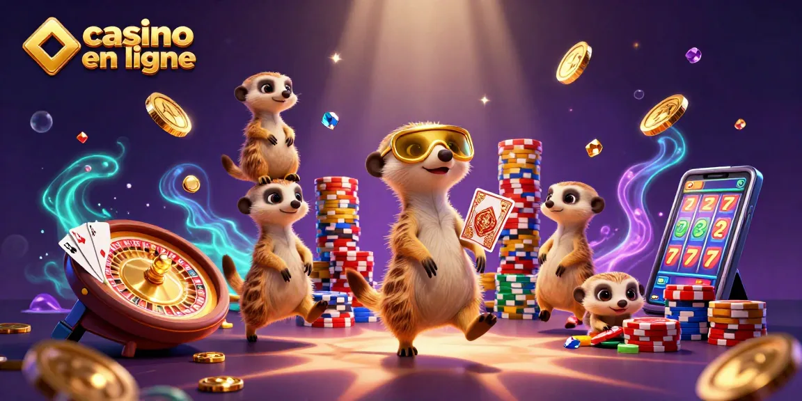 Les meerkats gèrent un casino en ligne avec des jetons et des pièces étincelantes.