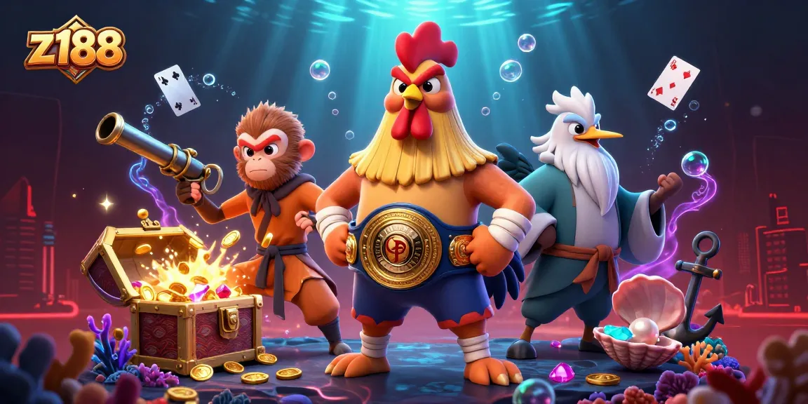 Engage in thrilling gameplay at z188, featuring vibrant characters and casino elements amidst spectacular visuals.