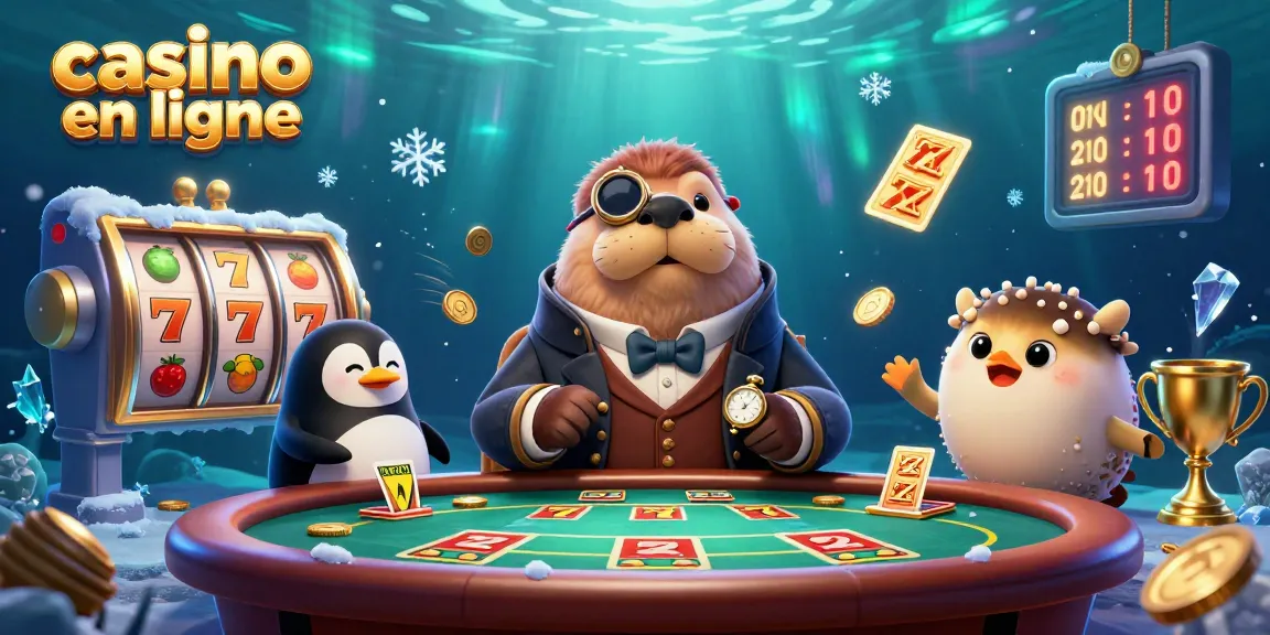 Participer à un jeu au casino en ligne avec un morse et un pingouin sous l'eau