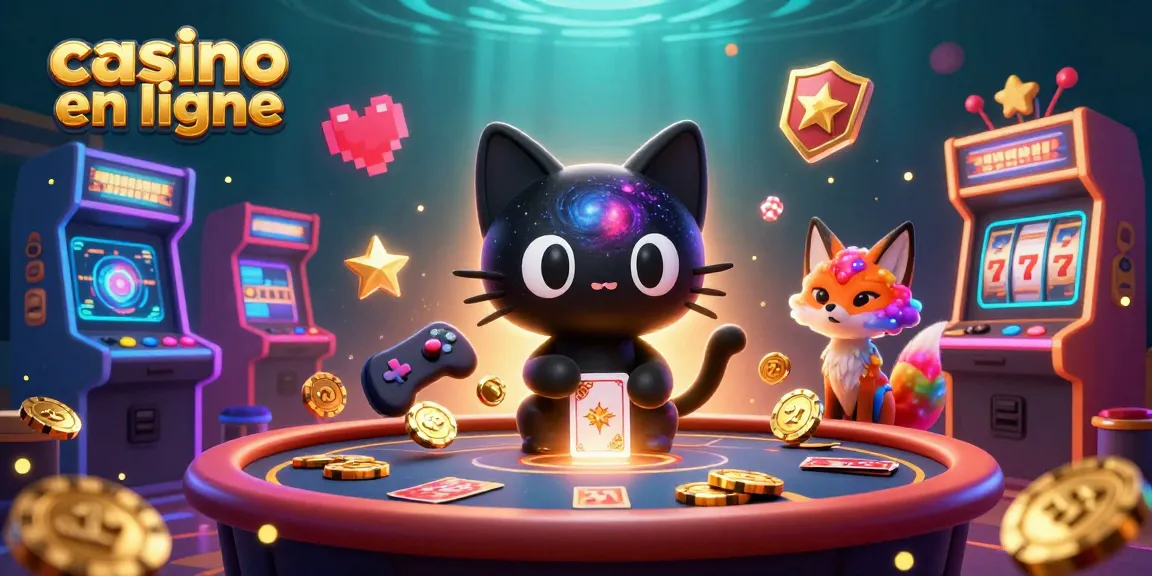 Jouez au casino en ligne avec un chat noir et un renard de nébuleuse au centre d'une table ludique.