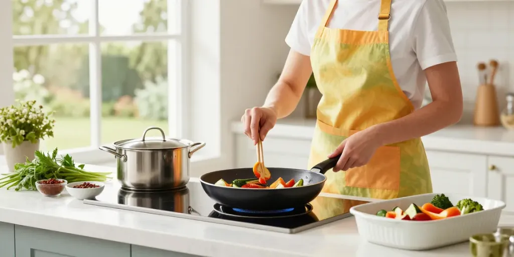 CookWare Price in Bangladesh illustrated with vibrant kitchen scene featuring diverse cookware and cooking activity.
