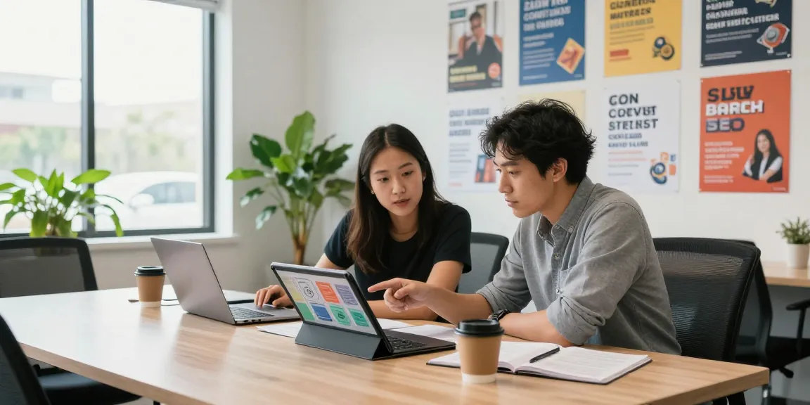 Team collaboration in a modern workspace illustrating strategies of an Orange County SEO company.