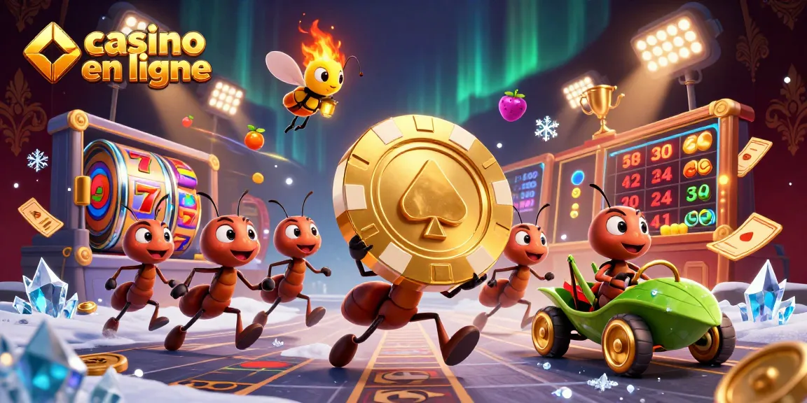 Jouez dans un casino en ligne dynamique avec des fourmis et des éléments de jeu animés.