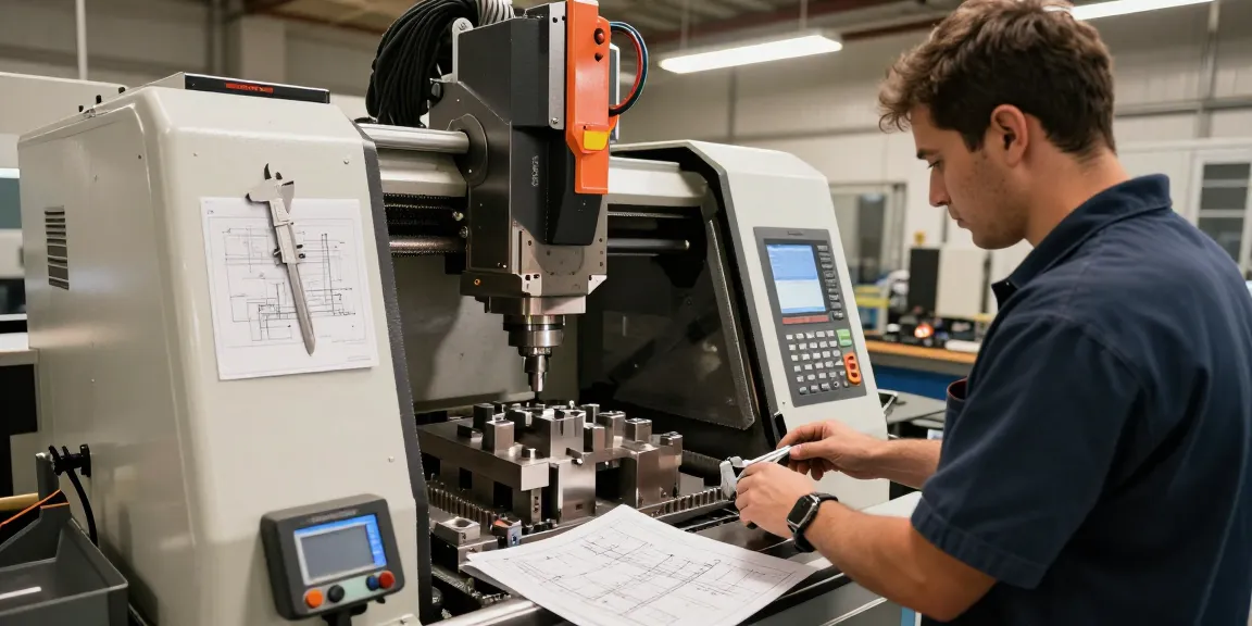 CNC machining parts manufacturer operating precision tools in a modern workshop.