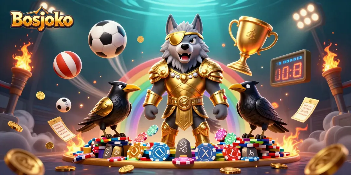 Bosjoko brings excitement with a Norse-inspired scene featuring Odin and sports elements, showcasing premium gaming experience.