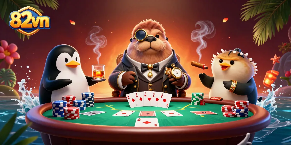 Experience the excitement of 82vn as a walrus plays poker under the sea.
