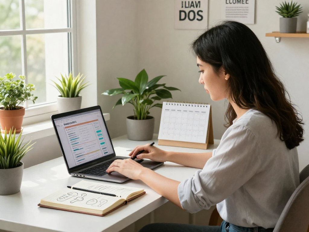 Motivated individual using rokok88 productivity tools in a bright workspace.