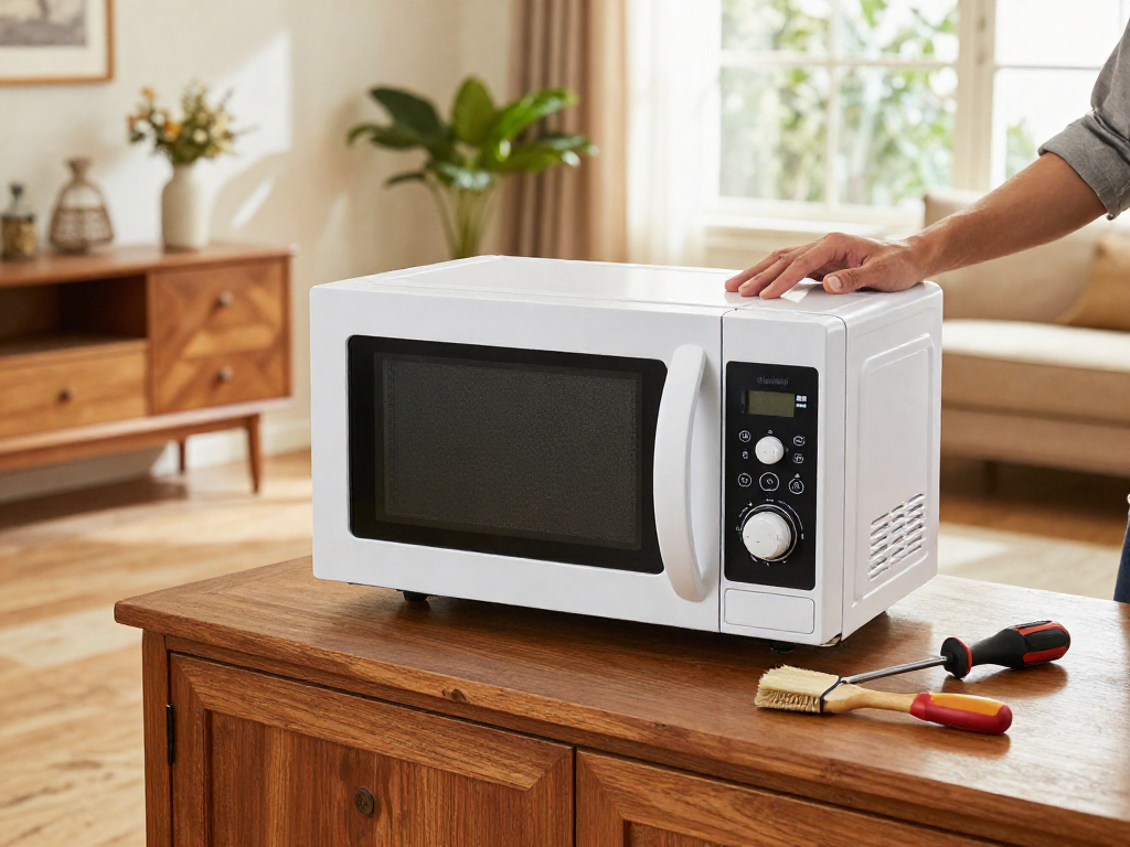 Shashel microwave equipment eliminating pests in wooden furniture, showcasing effective home maintenance.