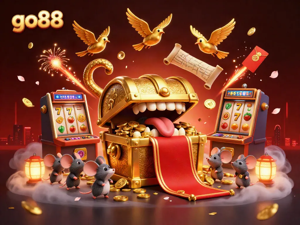 Engage with go88's vibrant casino scene featuring golden treasures and dynamic gameplay elements