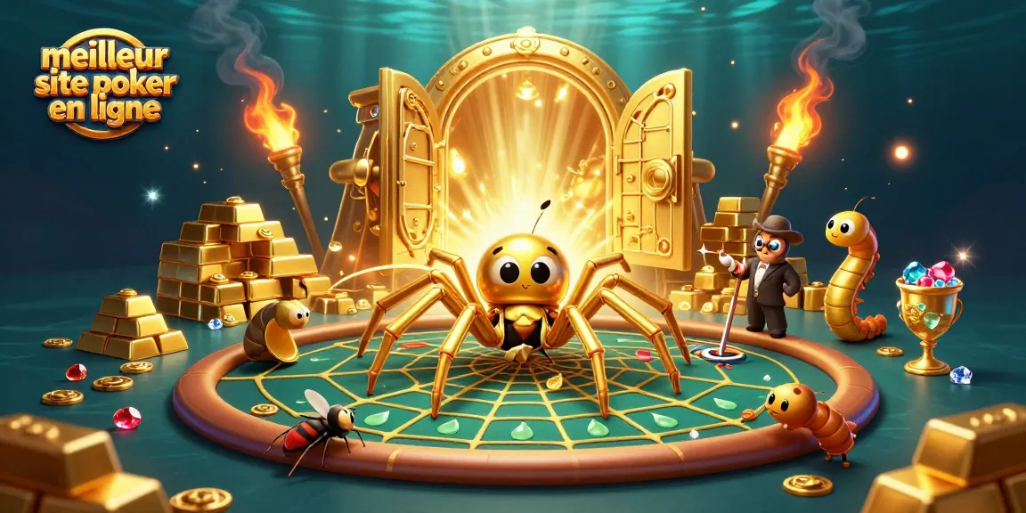 Jouer sur le meilleur site de poker en ligne avec une araignée dorée et un croupier centipède.