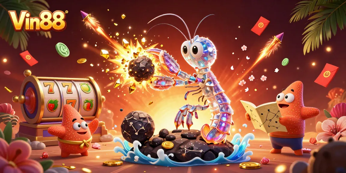 Experience thrilling action with Vin88 as vibrant slot reels spin alongside adventure-packed characters.
