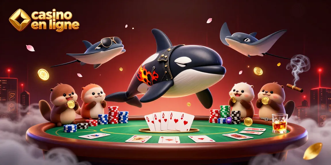Jouez au casino en ligne avec une illustration d'une orque, une raie et des loutres découvrant des pièces d'or.
