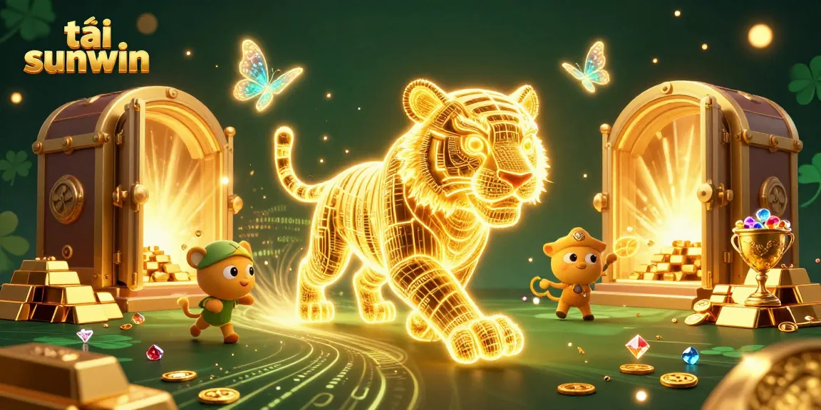 Engage in thrilling gaming with tải sunwin, featuring a golden tiger in a vibrant casino landscape.