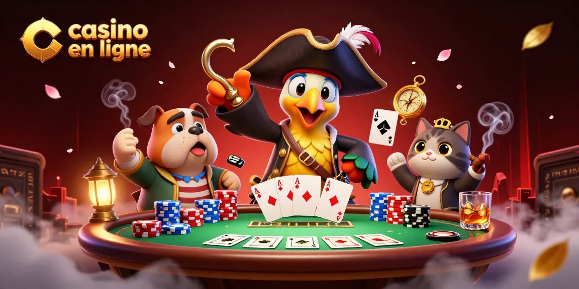 Jouer dans un casino en ligne avec des pirates, des cartes et de nombreuses jetons colorés.