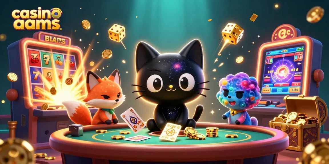 Il gatto nero buco nero al casinò non aams attira chip d'oro e carte mentre una volpe nebulosa lo accompagna.