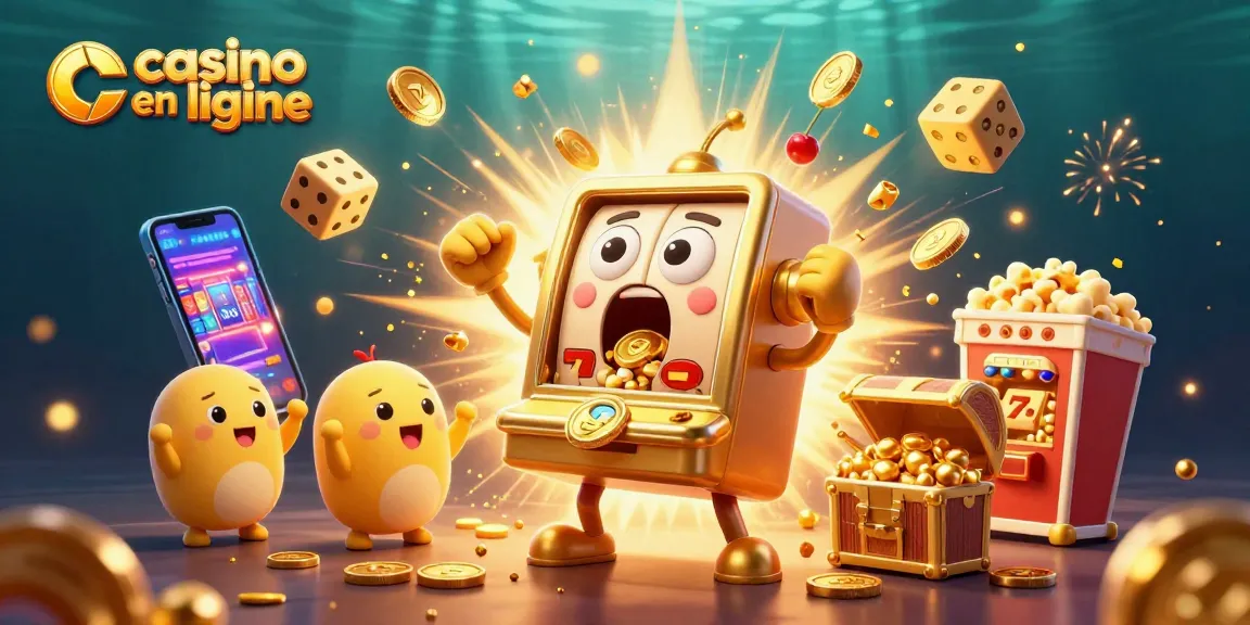Des machines à sous animées et des pièces d'or débordent dans un casino en ligne vibrant.