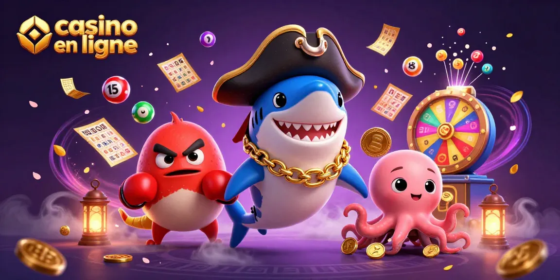 Jouez dans un casino en ligne magique avec des personnages animés et de l'argent tombant.