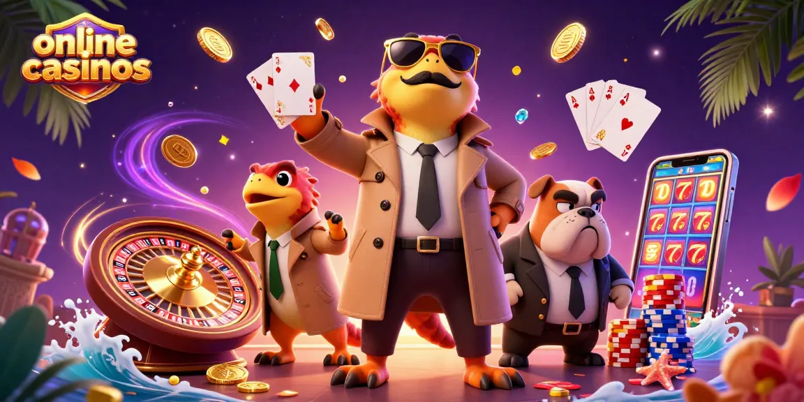 Witness raptors hilariously attempting entry to online casinos in a packed, vibrant 3D scene.