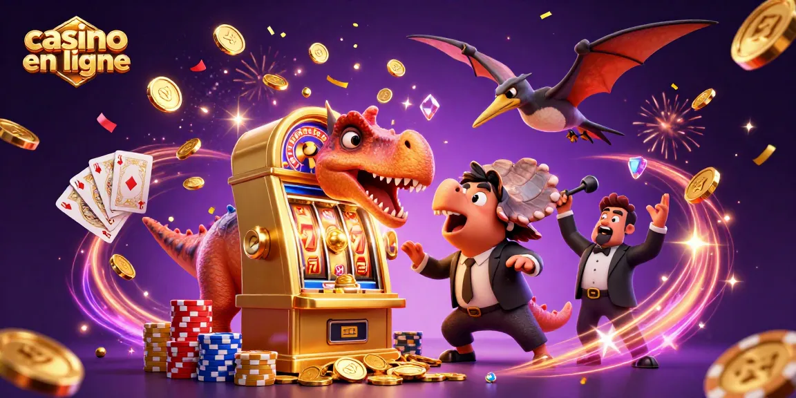 Visualisez l'animation dynamique du casino en ligne avec des personnages amusants et des pièces dorées volantes.